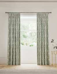 V&A Daffodil Pure Cotton Pencil Pleat Blackout Curtains Green Mix
