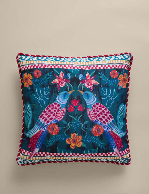M&S Set of 2 Bird Outdoor Cushions Blue Mix