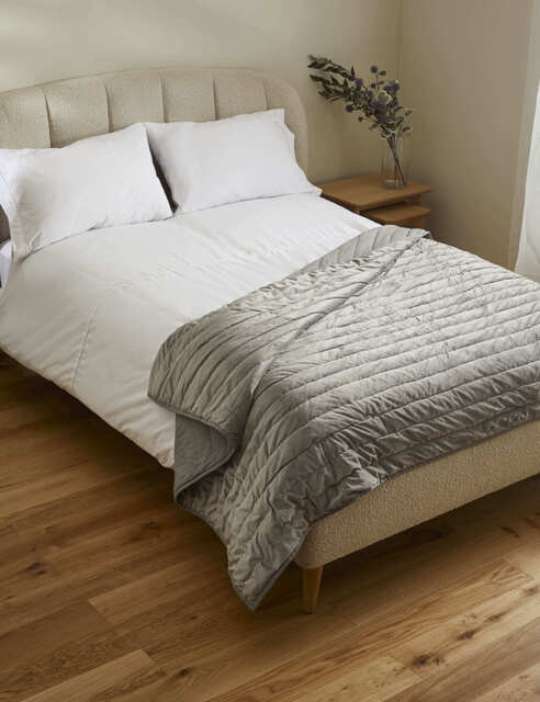M&S Collection Velvet Quilted Bedspread - MED - Grey, Grey