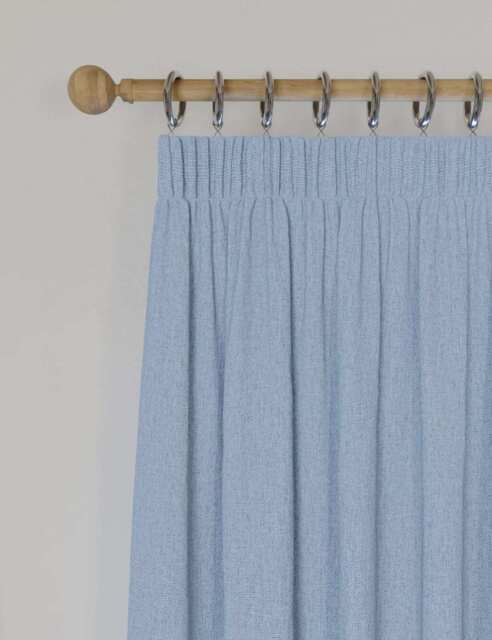 M&S Brushed Pencil Pleat Blackout Thermal Curtains Mid Blue