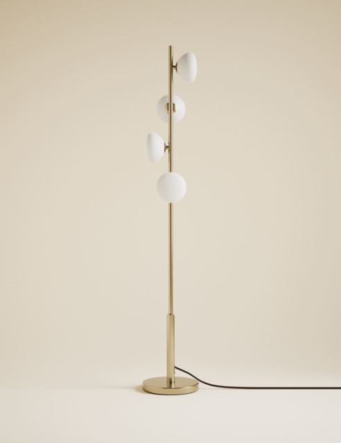 M&S Glass 4 Head Floor Lamp Antique Brass