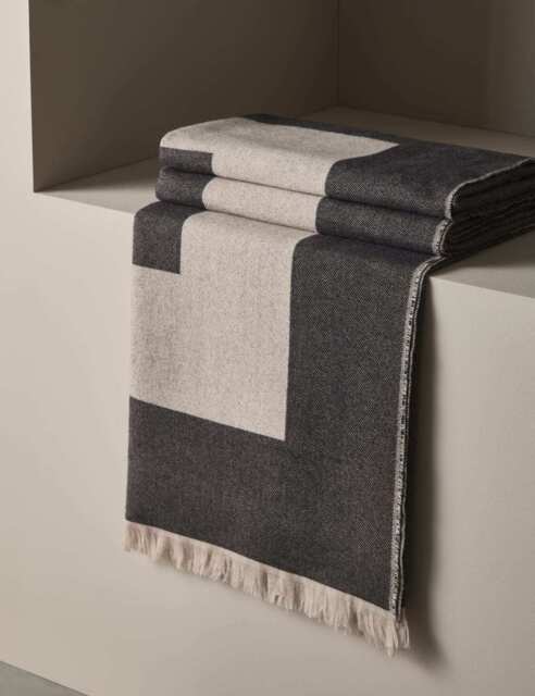 M&S X Kelly Hoppen Border Throw Taupe Mix