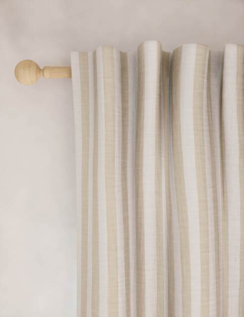 M&S Pure Cotton Striped Multiway Curtains Neutral