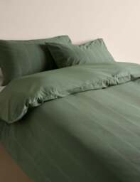 M&S Pure Cotton Striped Seersucker Bedding Set Smokey Green