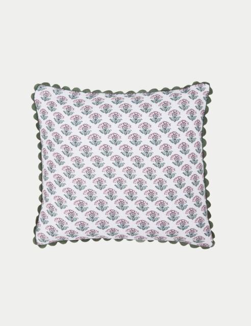 Joules Pure Cotton Indienne Blockprint Cushion Khaki