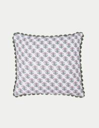 Joules Pure Cotton Indienne Blockprint Cushion Khaki