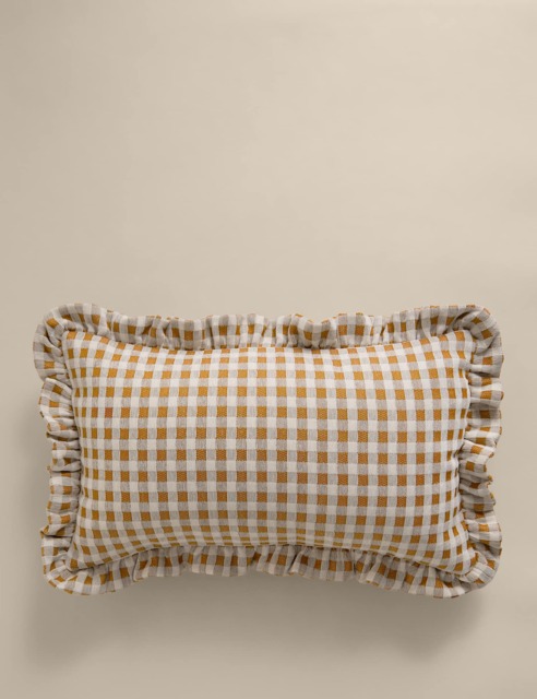 M&S Chenille Woven Gingham Bolster Cushion Ochre