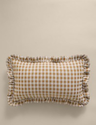 M&S Chenille Woven Gingham Bolster Cushion Ochre