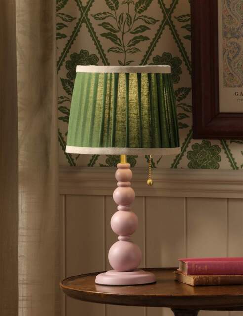Joules Home Lighting Harewood Wooden Bobbin Table Lamp Green Mix