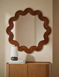 M&S Scallop Ribbed Wooden Wall Mirror Natural