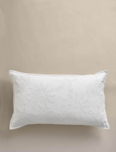 M&S Pure Cotton Shell Broderie Bolster Cushion White