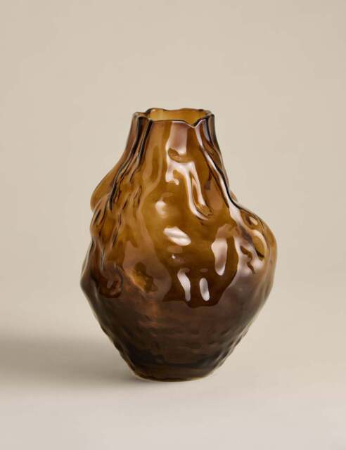 M&S Medium Irregular Smoked Glass Vase Brown