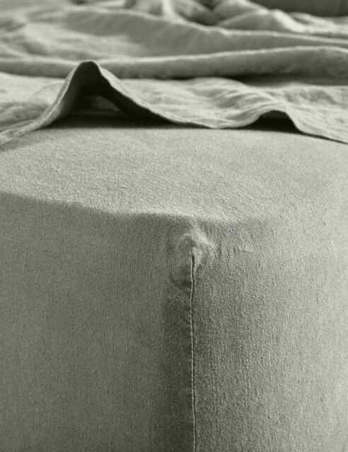 Bedfolk Pure Linen Washed Deep Fitted Sheet Khaki