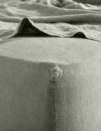 Bedfolk Pure Linen Washed Deep Fitted Sheet Khaki