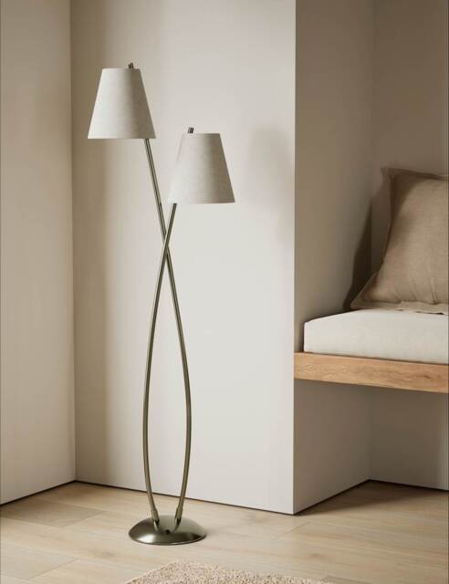 M&S Rechargeable Curved Double Floor Lamp Antique Brass