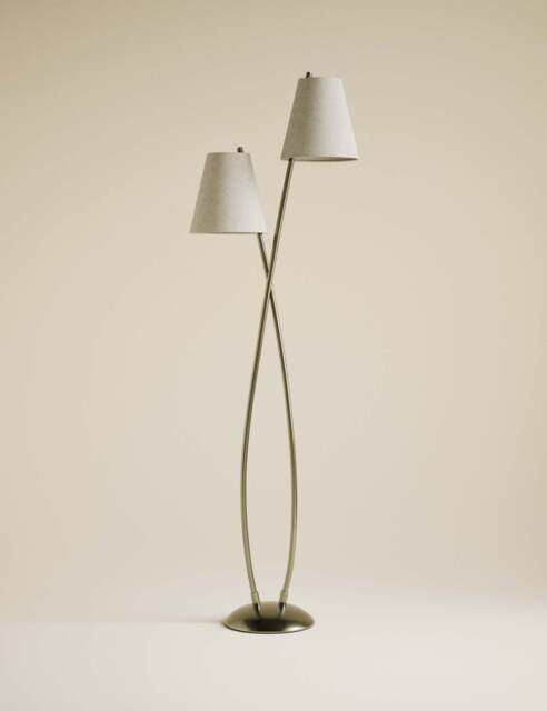 M&S Rechargeable Curved Double Floor Lamp Antique Brass