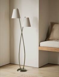 M&S Rechargeable Curved Double Floor Lamp Antique Brass