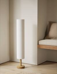 M&S Fabric Cylinder Shade Wood Base Floor Lamp Natural