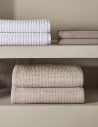 M&S X Kelly Hoppen Cotton with Linen Embroidered Bedspread Taupe