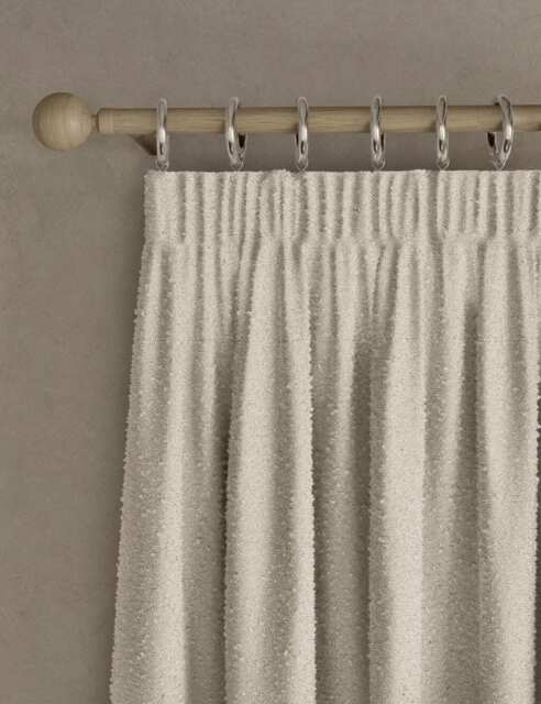 M&S Boucle Pencil Pleat Curtains Ecru