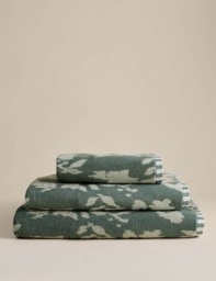 M&S Pure Cotton Floral Towel Smokey Green