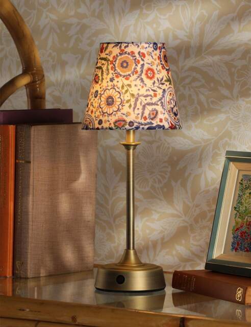 Joules Home Lighting Apsley Rechargeable Metal Floral Table Lamp Antique Brass