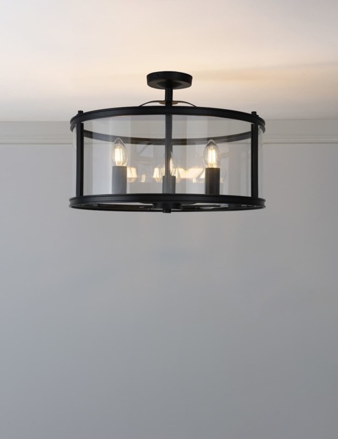 Laura Ashley Harrington 3 Light Semi Flush Ceiling Light Black