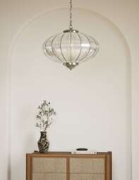 M&S Gemball Glass Ribbed Pendant Light Antique Brass