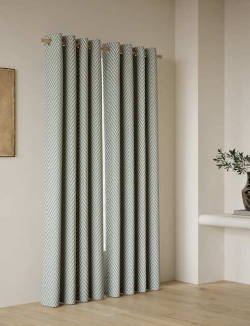 M&S Textured Herringbone Eyelet Curtains Blue