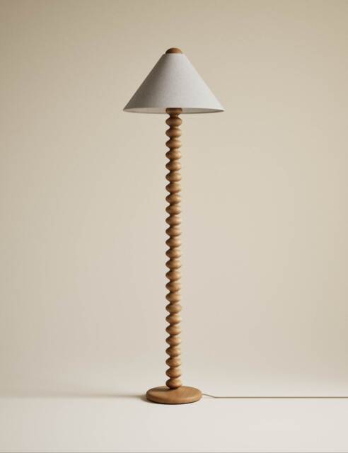 M&S Evelyn Wooden Bobbin Floor Lamp Wood