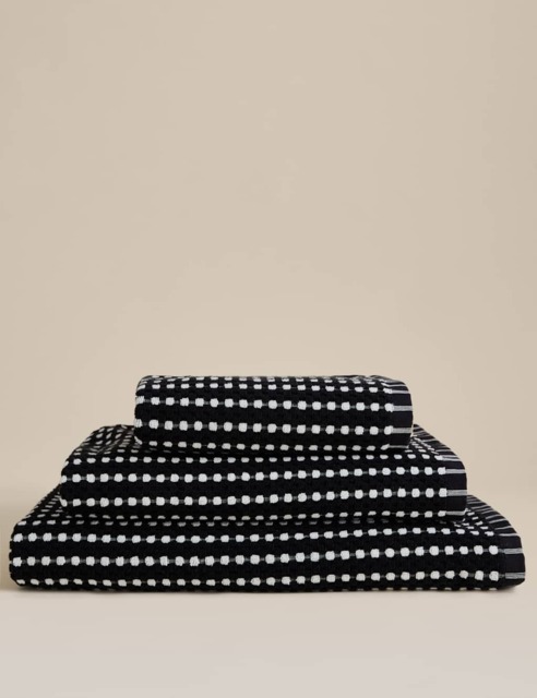 M&S Pure Cotton Spotty Striped Towel Black
