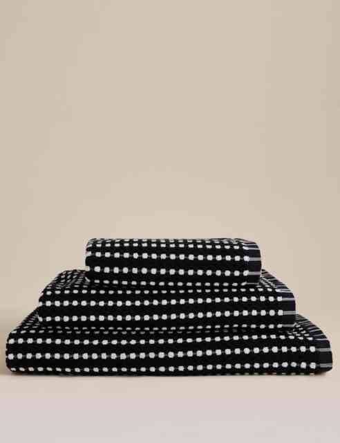 M&S Pure Cotton Spotty Striped Towel Black