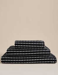 M&S Pure Cotton Spotty Striped Towel Black