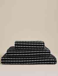 M&S Pure Cotton Spotty Striped Towel Black
