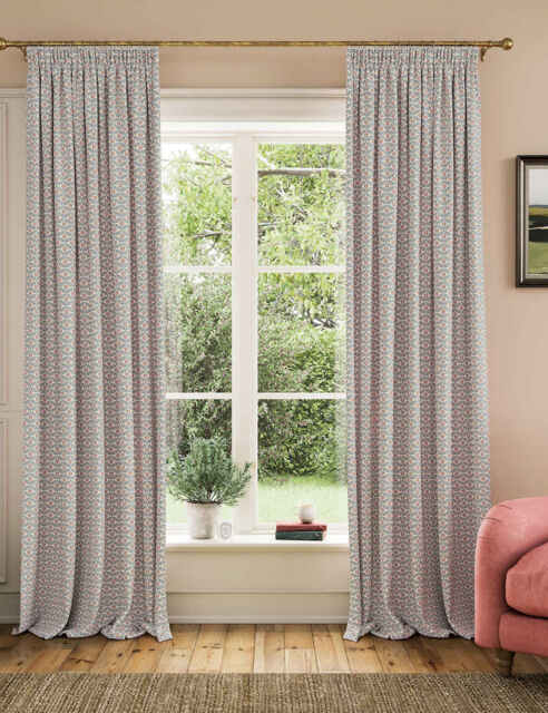 Joules Floral Foulard Pure Cotton Pencil Pleat Curtains Blue
