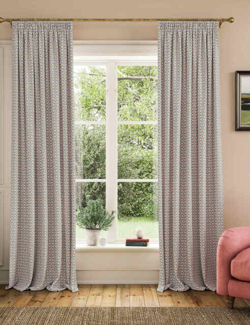 Joules Floral Foulard Pure Cotton Pencil Pleat Curtains Blue