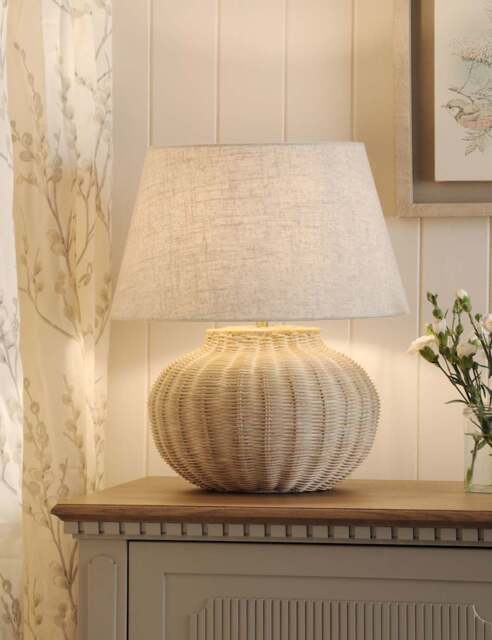 Laura Ashley Fernhill Rattan Large Table Lamp Cream
