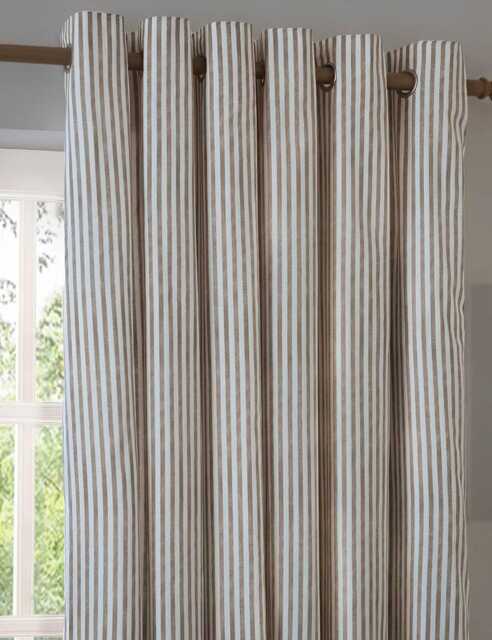 YARD Hebden Pure Cotton Striped Eyelet Curtains Brown Mix