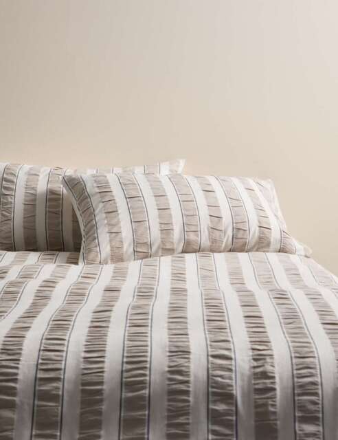 M&S Pure Cotton Seersucker Stripe Bedding Set Neutral