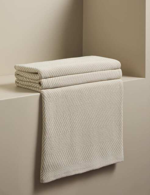 M&S X Kelly Hoppen Kelly Hoppen Pure Cotton Chevron Knitted Throw Taupe Mix