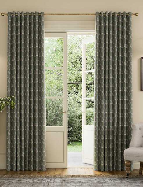 Joules Chamomile Pure Cotton Eyelet Blackout Curtains Green Mix