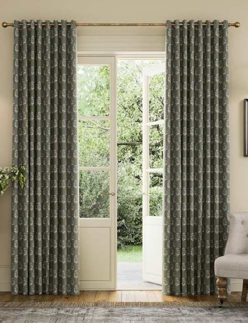 Joules Chamomile Pure Cotton Eyelet Blackout Curtains Green Mix