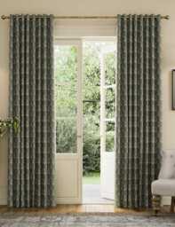 Joules Chamomile Pure Cotton Eyelet Blackout Curtains Green Mix