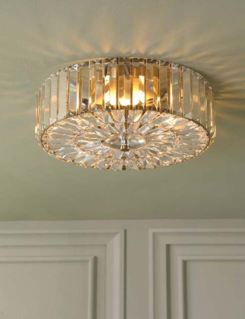 Laura Ashley Fernhurst Crystal Flush Ceiling Light Antique Brass