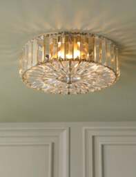 Laura Ashley Fernhurst Crystal Flush Ceiling Light Antique Brass