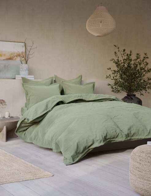 M&S X Fired Earth Washed Cotton Duvet Cover - 6FT - Weald Green, Apres Ski,Garden Folly,Camella,Hesper,Weald Green,Under The Waves,Charcoal,Storm,Malm,Dover Cliffs,Dusty Cedar