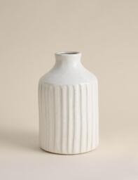 M&S Tall Ridged Ceramic Vase Soft White