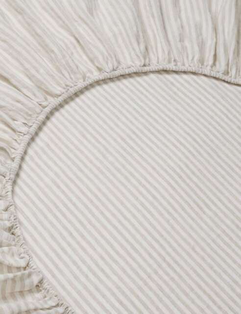 Piglet In Bed Pure Linen Striped Fitted Sheet Oatmeal Mix