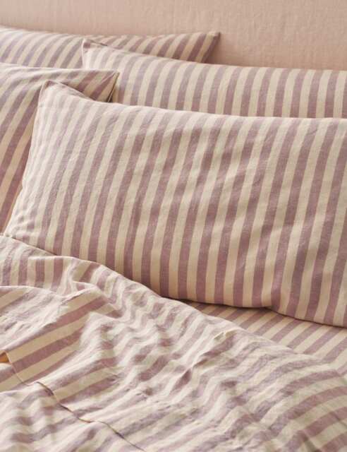 Piglet In Bed 2 Pack Linen Rich Striped Pillowcases Purple