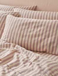 Piglet In Bed 2 Pack Linen Rich Striped Pillowcases Purple